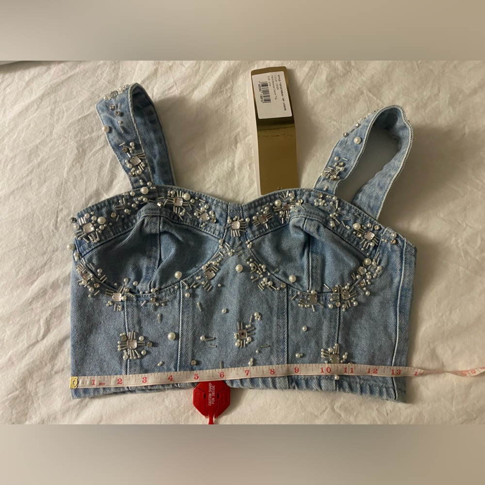 PatBo Hand-beaded Denim Top NWT - Picture 10 of 16